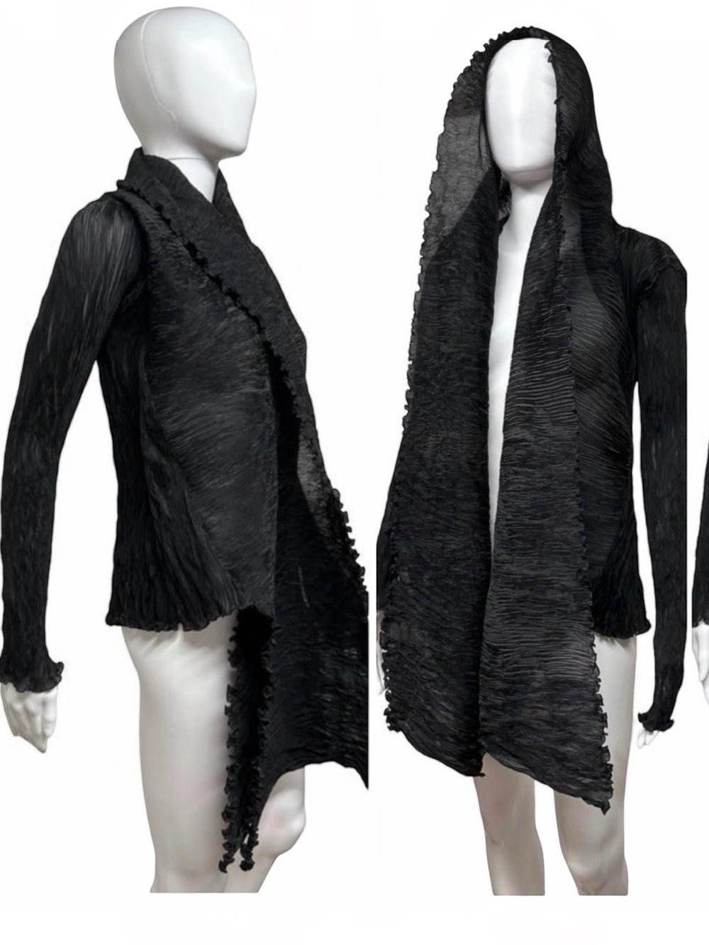 SUSANNE WIEBE Plisse Open Front Micro Pleated Cardigan Jacket S M L Fits Many
